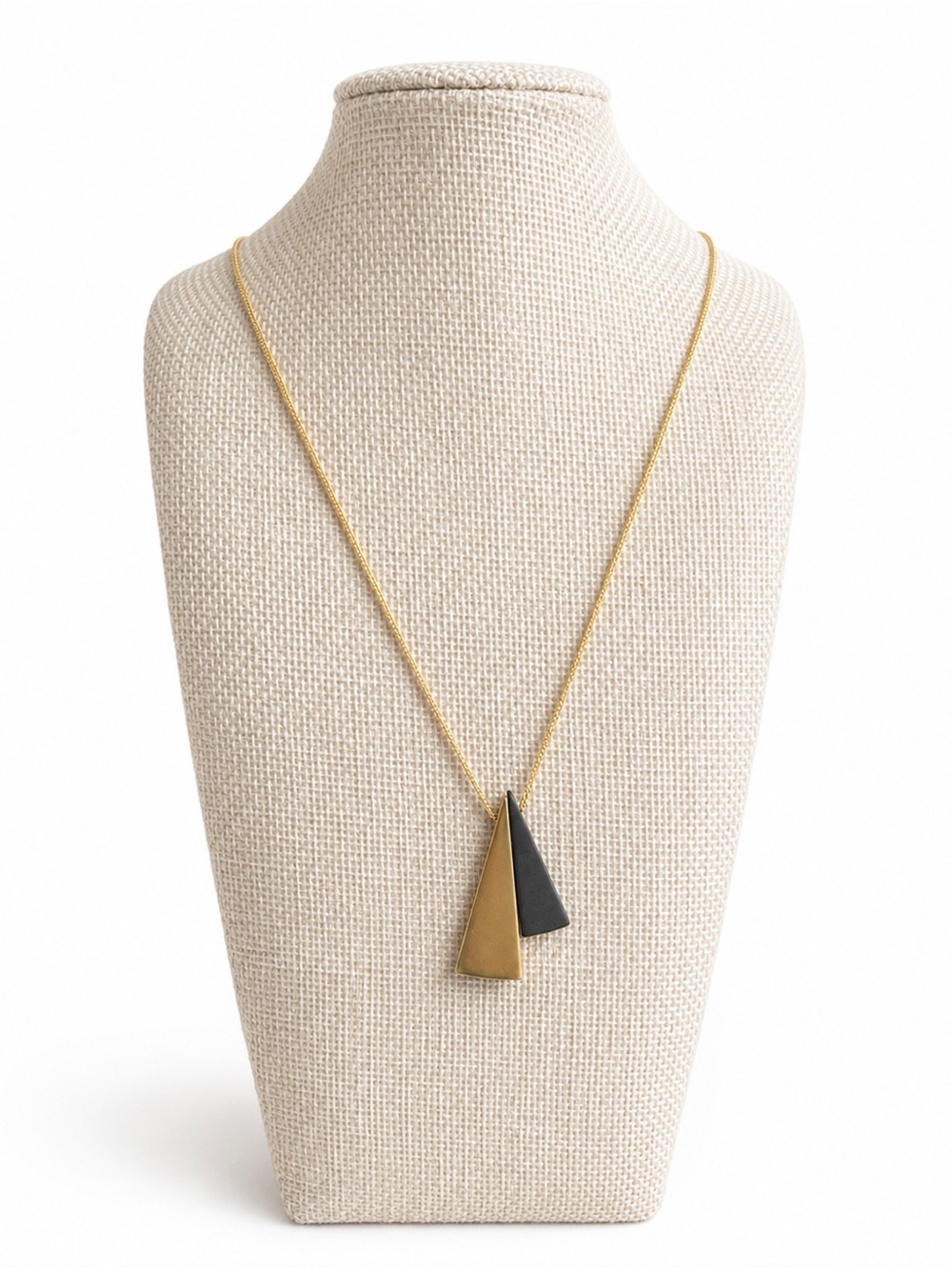 Gold Tone Black Geometric Double Triangle Pendant Necklace Modern Minimalist
